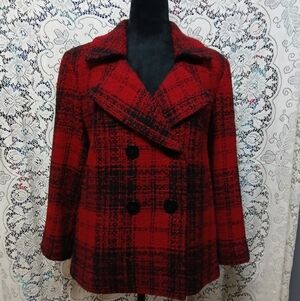Talbots Blazer Women's Size 12 Wool Blend Buffalo Plaid Red Jacket